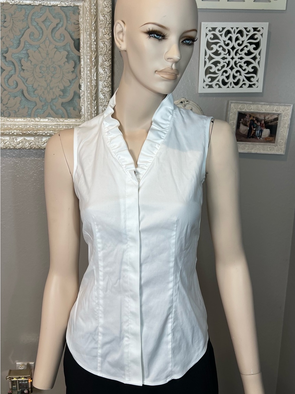 Brooks Brothers White Sleeveless Ruffled V-Neck Blouse - Picture 7 of 11